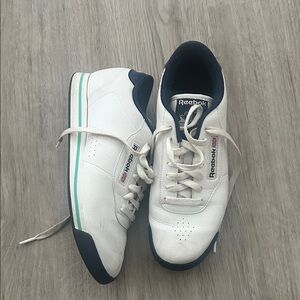 Reebok Women’s  White and Navy Sneakers with Teal Stripe